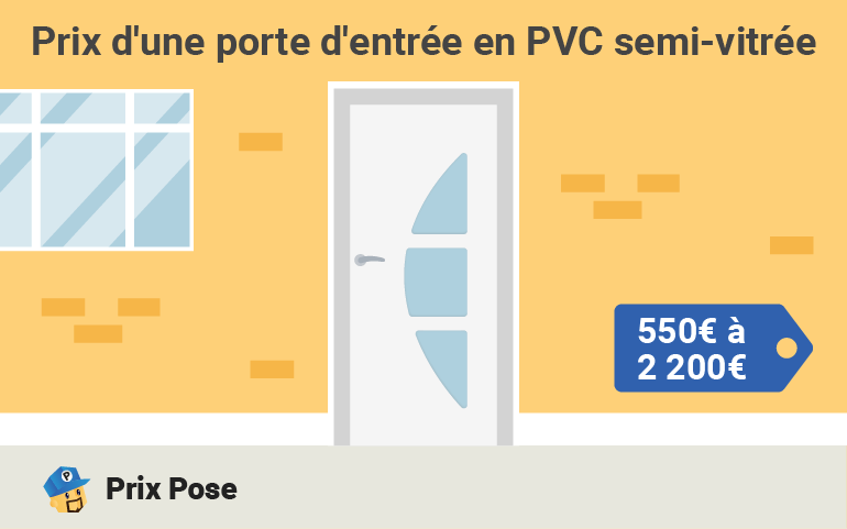 Prix porte d'entrée en PVC semi-vitrée