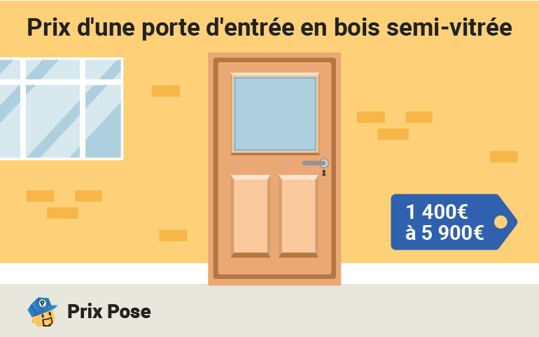 Prix porte d'entrée en bois semi-vitrée