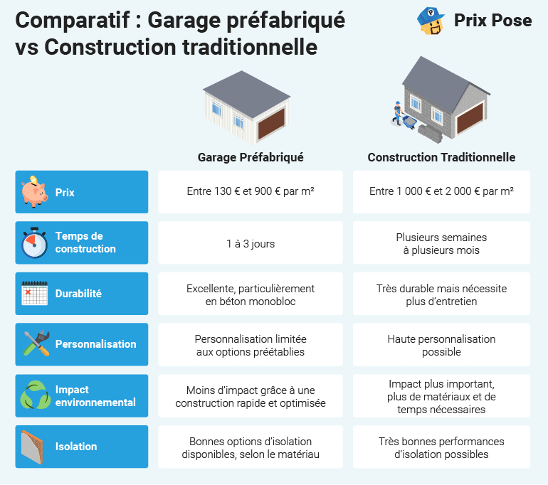 Tarif d’un garage préfabriqué au m² selon la surface